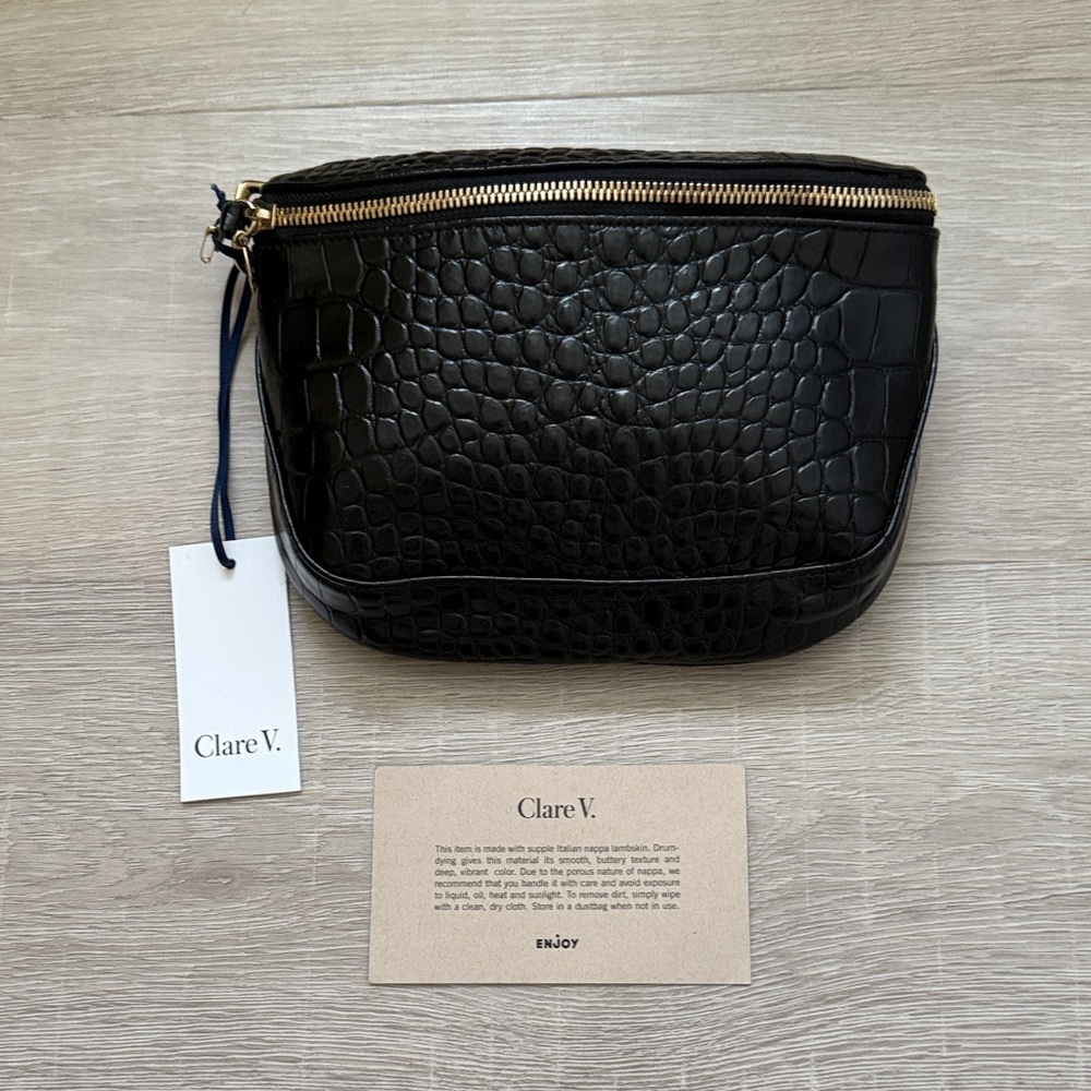 Clare V Black Croco Fanny Pack